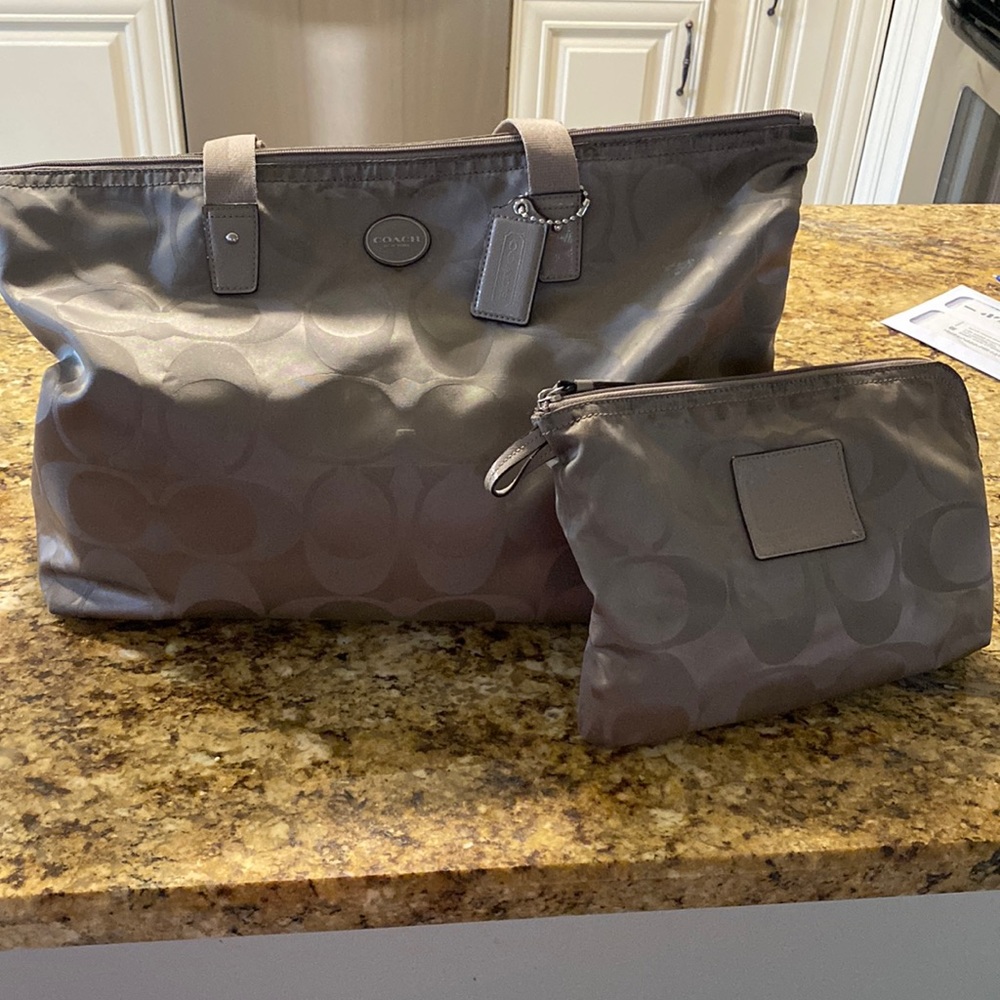 Coach nylon weekender tote with cosmetic bag